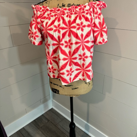 Embroidered Off the Shoulder Cotton Blend Top - Picture 4 of 12